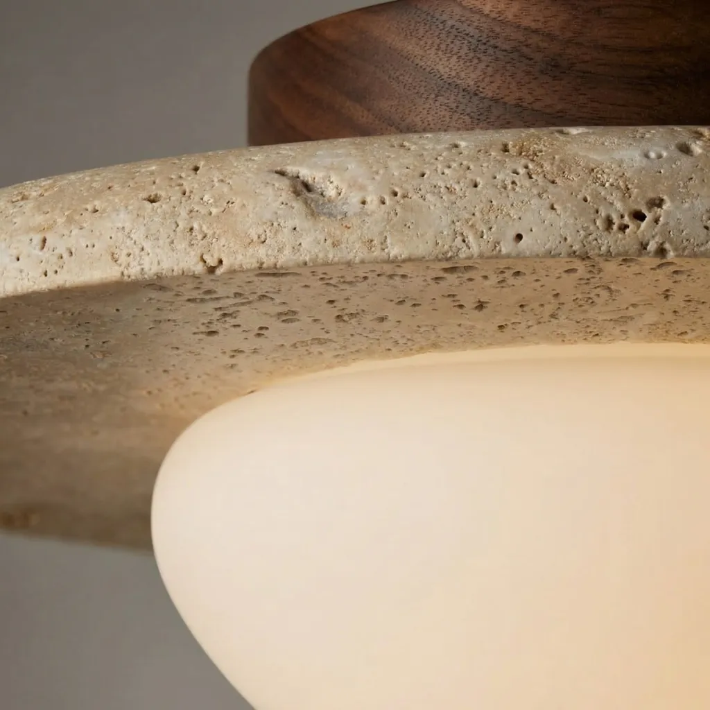 Stone and Dark Solid Wood Japandi Ceiling Light — where minimalism meets durability
