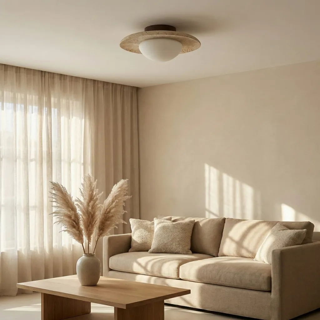Stone and Dark Solid Wood Japandi Ceiling Light — flexible, beautiful styling