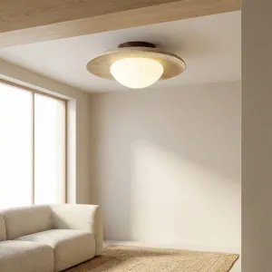 Stone and Dark Solid Wood Japandi Ceiling Light — view 6