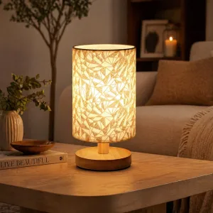 Japandi Table Lamp with Geometric Gold Shade and Wood Base — view 1