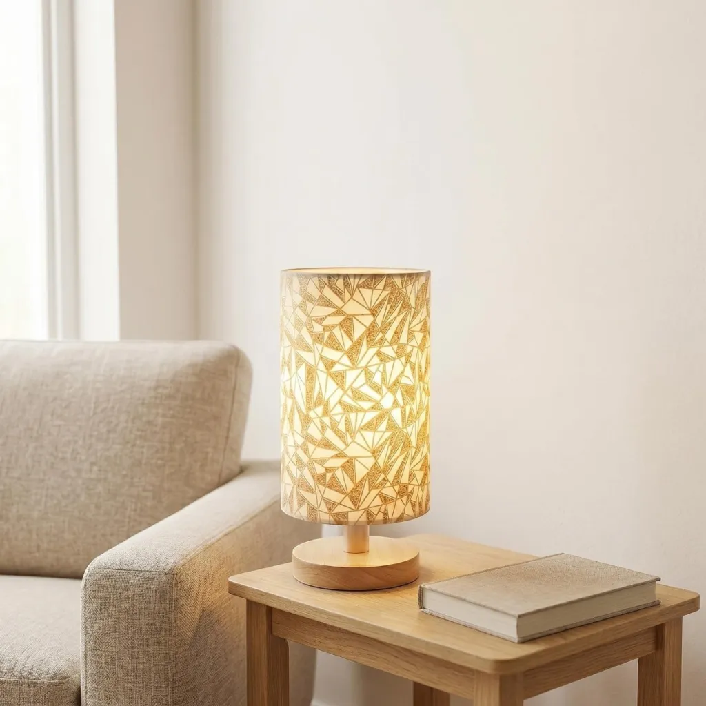 Japandi Table Lamp with Geometric Gold Shade and Wood Base — a piece designed for serenity