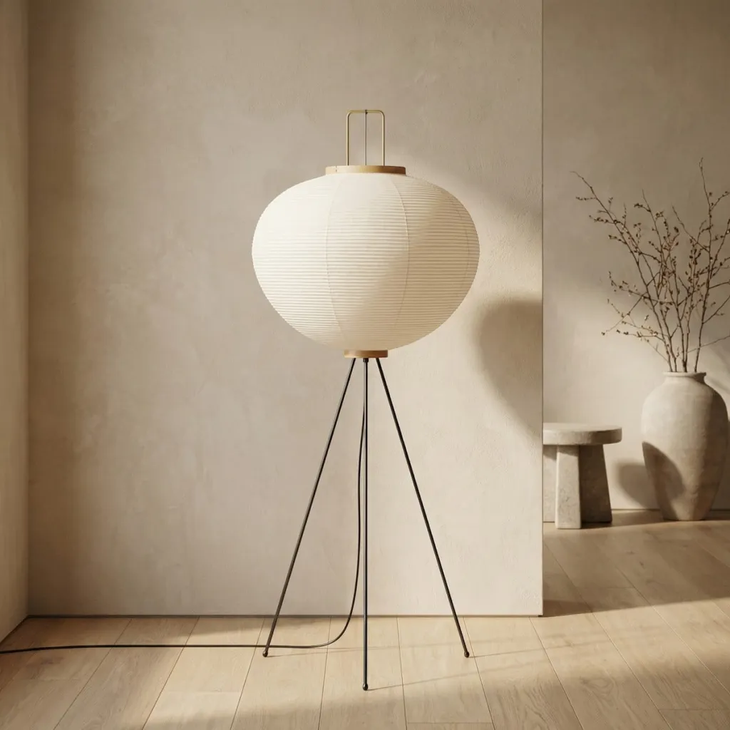 Japandi Tripod Floor Lamp with Warm White Paper Shade — a piece designed for serenity