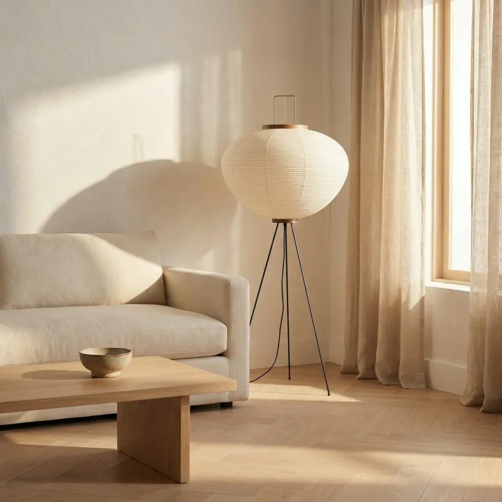 Japandi Tripod Floor Lamp with Warm White Paper Shade — flexible, beautiful styling