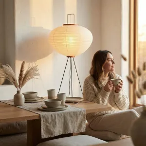 Japandi Tripod Floor Lamp with Warm White Paper Shade — view 5