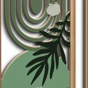 Japandi Wall Art Trio in Green Wood with Arches and Ferns — view 2