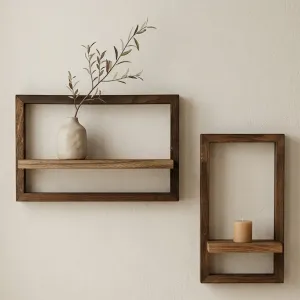 Set of 2 Japandi Wall Shelves with Wood Frame — view 1