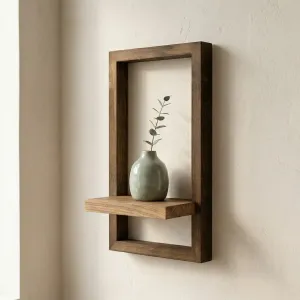 Set of 2 Japandi Wall Shelves with Wood Frame — view 2