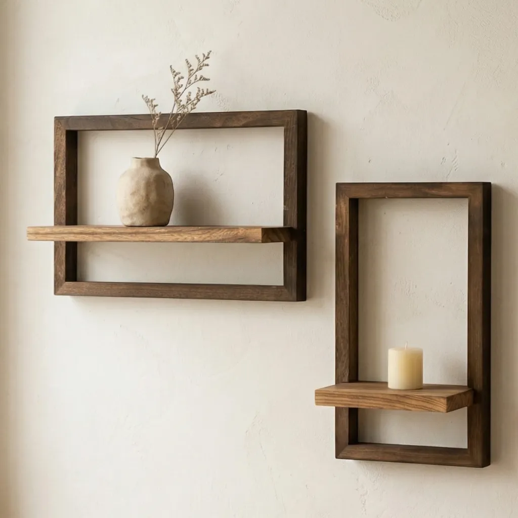 Set of 2 Japandi Wall Shelves with Wood Frame — where minimalism meets durability