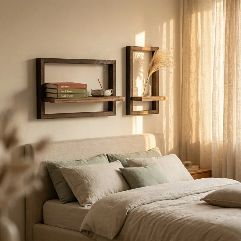 Set of 2 Japandi Wall Shelves with Wood Frame — flexible, beautiful styling