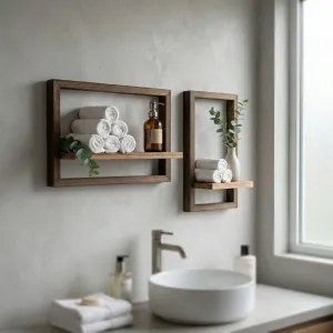 Set of 2 Japandi Wall Shelves with Wood Frame — view 5