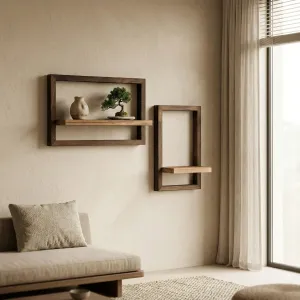 Set of 2 Japandi Wall Shelves with Wood Frame — view 6