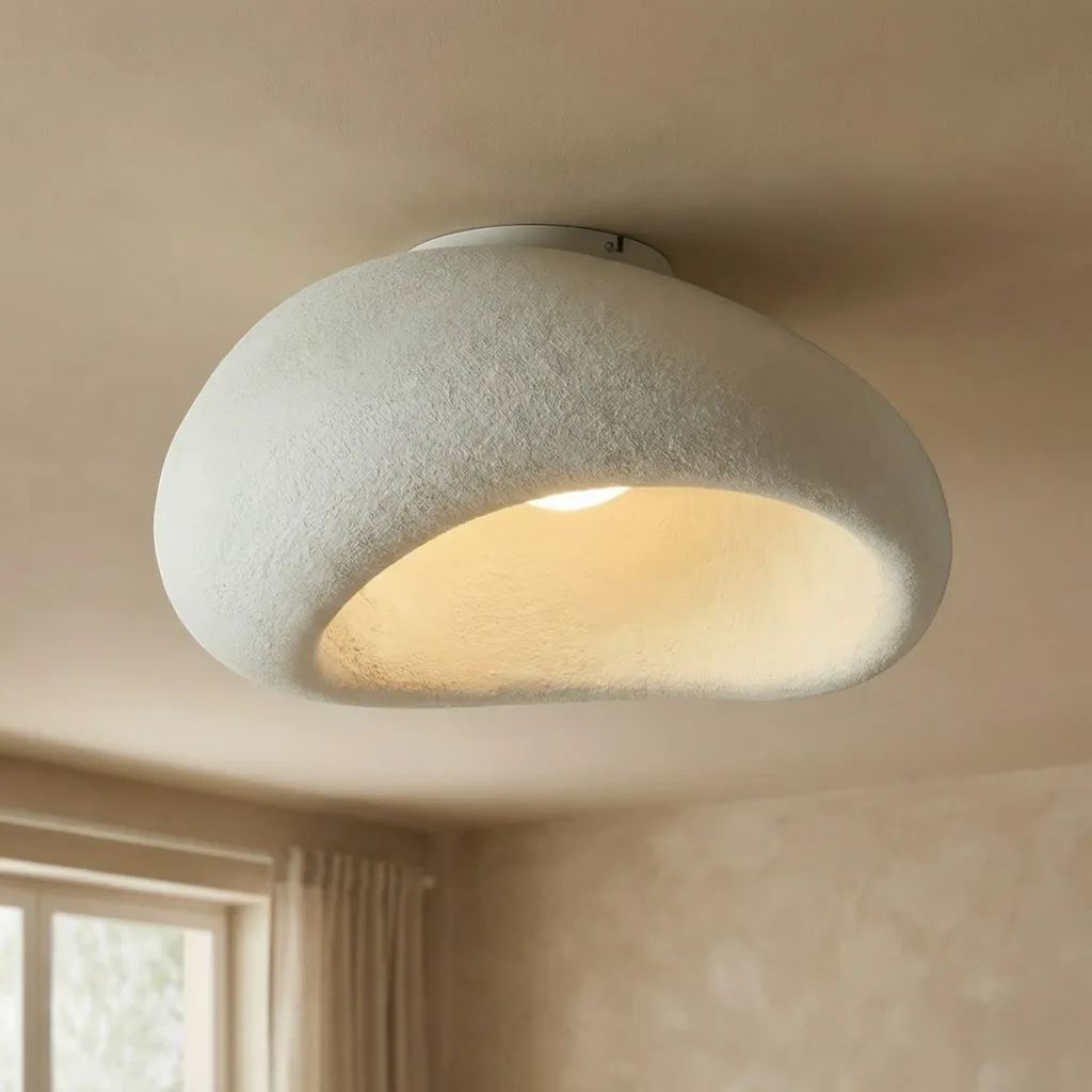 Japandi White Organic-Shape Ceiling Light