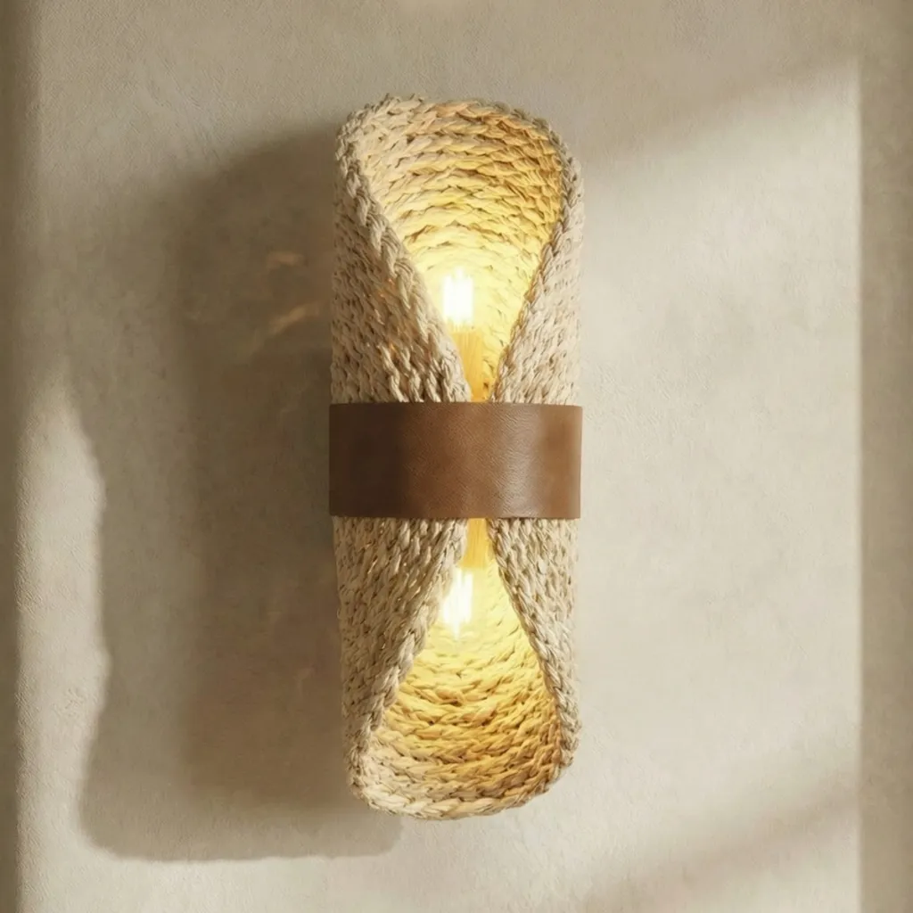 Woven Rattan Japandi Wall Sconce