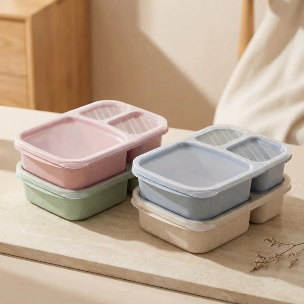Japanese Bento Box in Pastel Recycled Wheat Fiber — flexible, beautiful styling