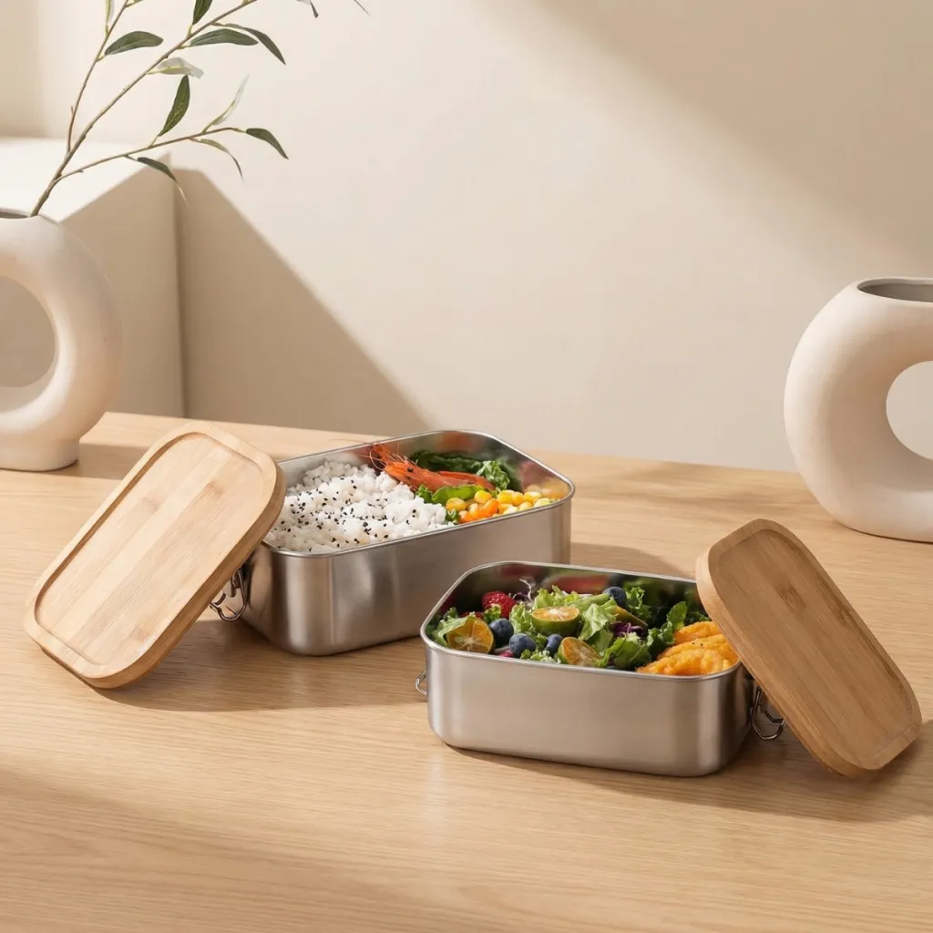Japanese Bento Box in Stainless Steel and Bamboo — a piece designed for serenity