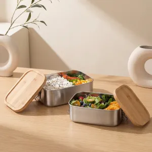 Japanese Bento Box in Stainless Steel and Bamboo — view 2
