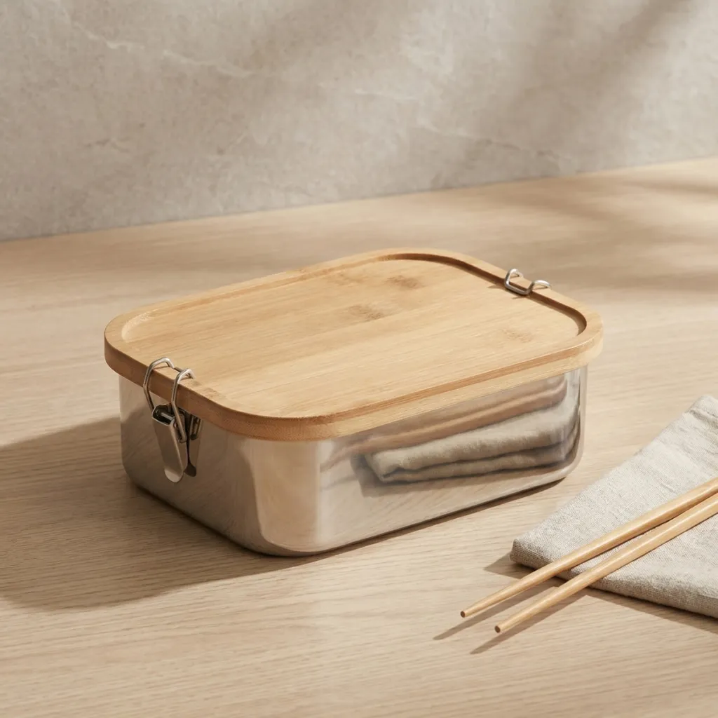 Japanese Bento Box in Stainless Steel and Bamboo — where minimalism meets durability