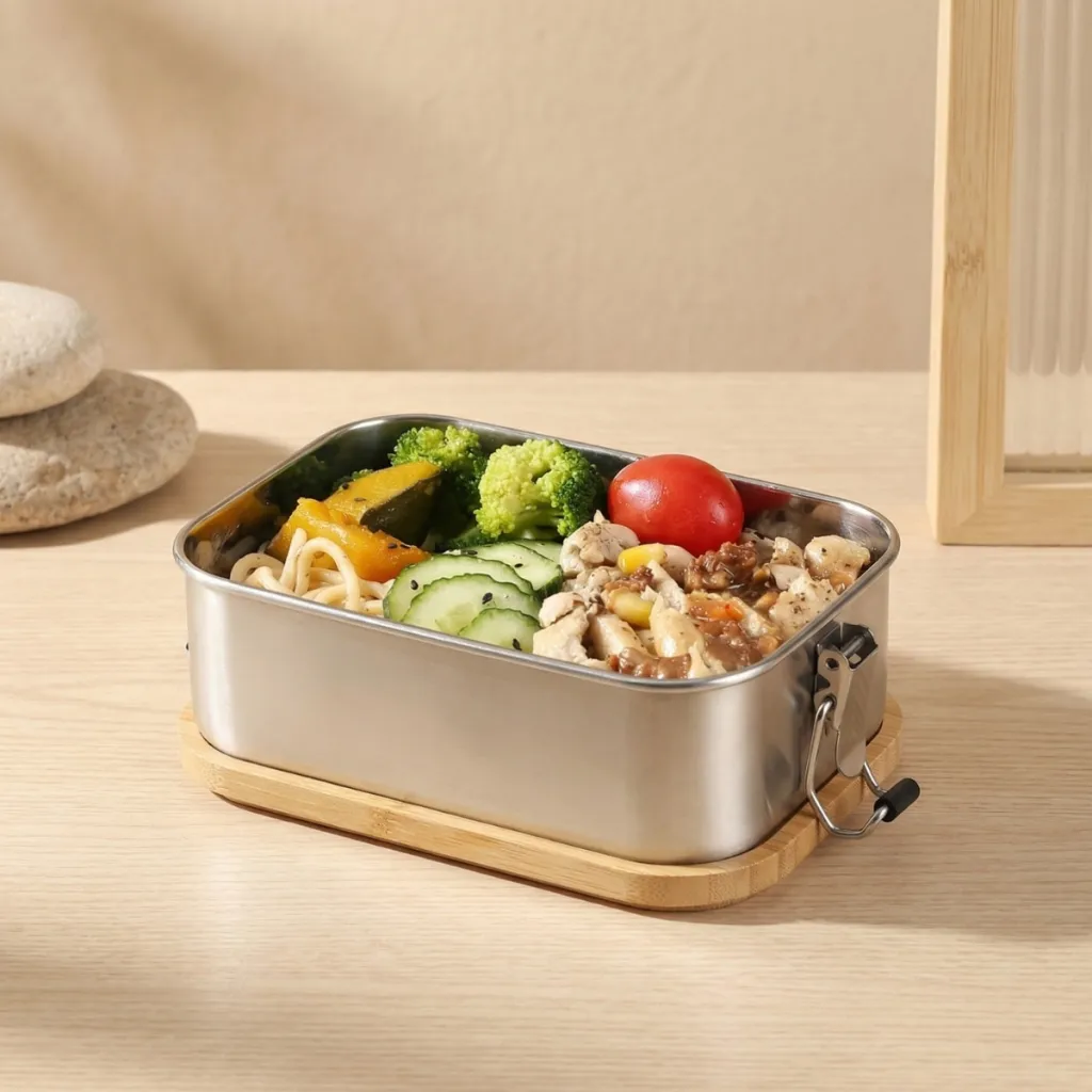 Japanese Bento Box in Stainless Steel and Bamboo — flexible, beautiful styling