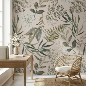 Japanese Botanical Wallpaper with Green Foliage — view 1