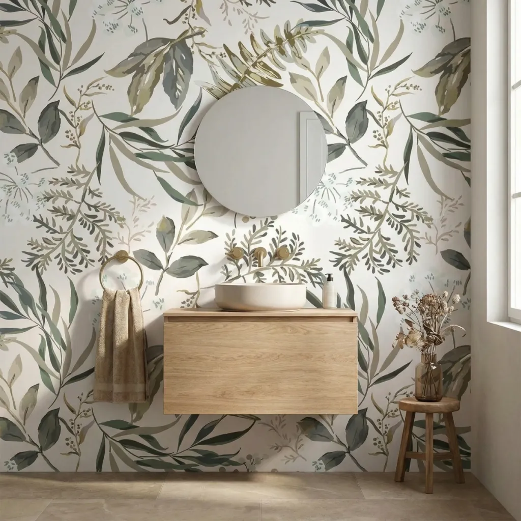 Japanese Botanical Wallpaper with Green Foliage — a piece designed for serenity