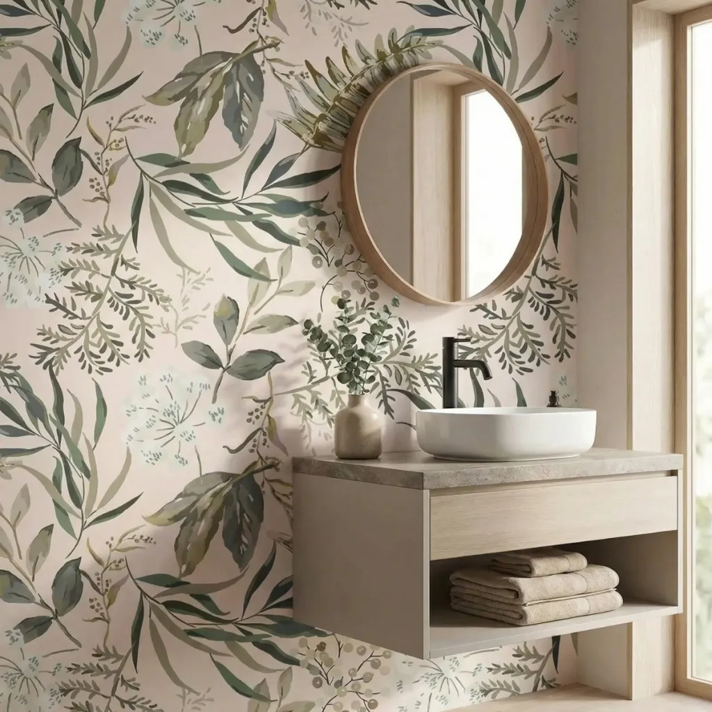 Japanese Botanical Wallpaper with Green Foliage — where minimalism meets durability