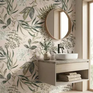 Japanese Botanical Wallpaper with Green Foliage — view 3