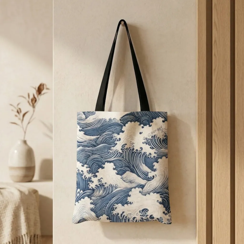 Japanese Canvas Tote Bag, The Great Wave by Hokusai