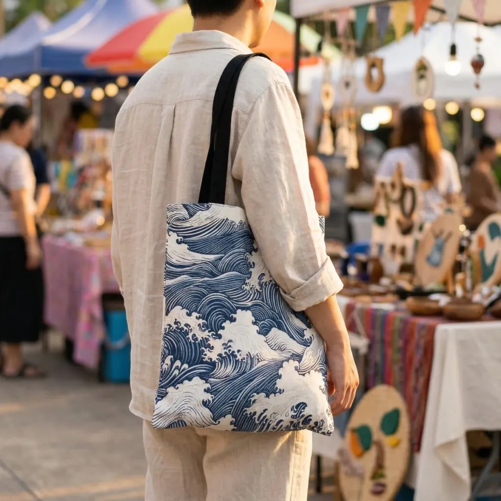 Japanese Canvas Tote Bag, The Great Wave by Hokusai — a piece designed for serenity