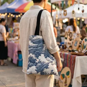 Japanese Canvas Tote Bag, The Great Wave by Hokusai — view 2
