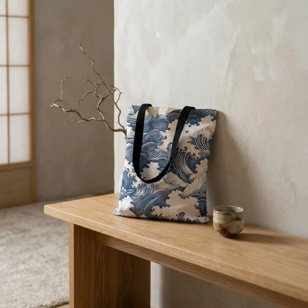 Japanese Canvas Tote Bag, The Great Wave by Hokusai — where minimalism meets durability