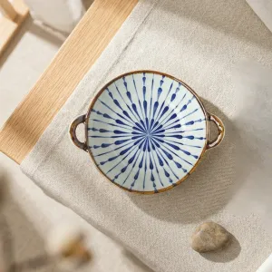Japanese Ceramic Bowl with Handles, Blue and White — view 2