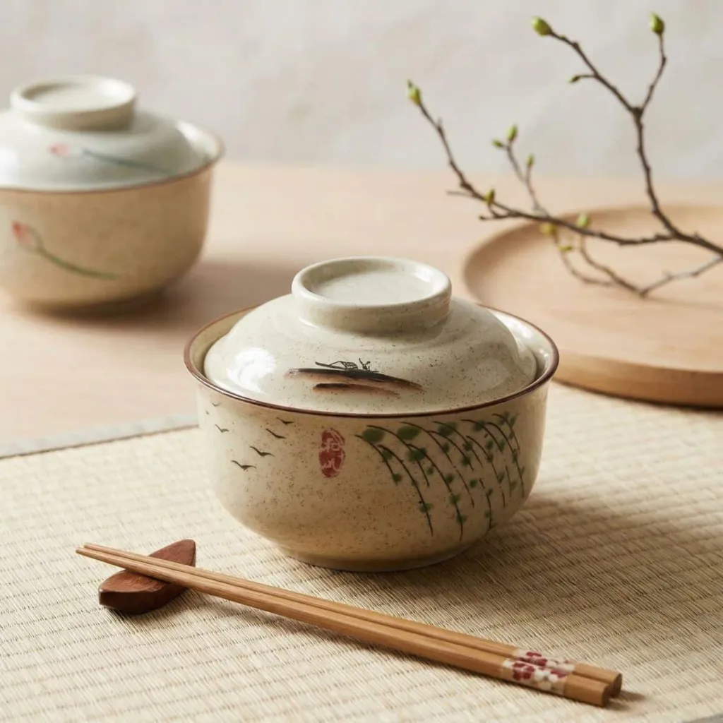 Japanese Ceramic Bowl with Lid, Bamboo Print — a piece designed for serenity