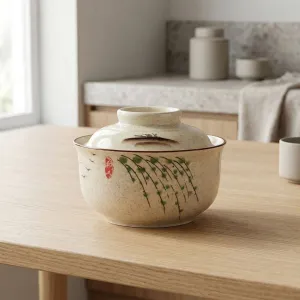 Japanese Ceramic Bowl with Lid, Bamboo Print — view 3