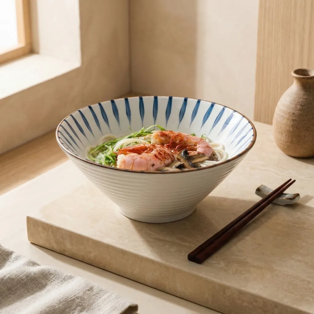 Japanese Ceramic Ramen Bowl, Indigo Blue and White — a piece designed for serenity