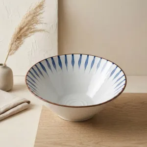 Japanese Ceramic Ramen Bowl, Indigo Blue and White — view 3