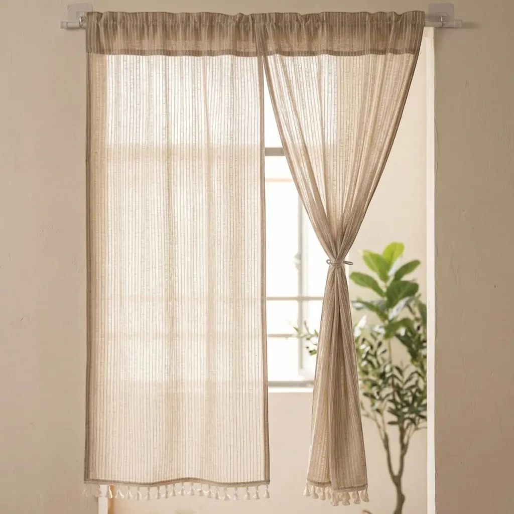 Japanese Cotton Door Curtain with Fringe, Japandi Style