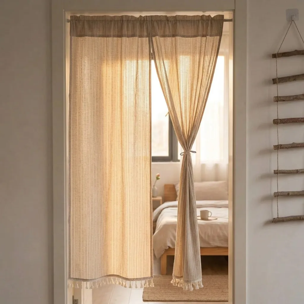 Japanese Cotton Door Curtain with Fringe, Japandi Style — where minimalism meets durability