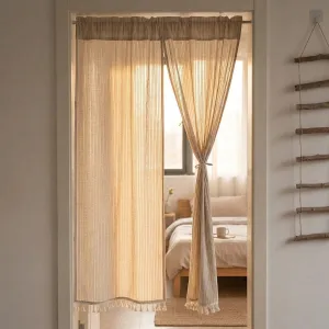 Japanese Cotton Door Curtain with Fringe, Japandi Style — view 3