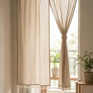 Japanese Cotton Door Curtain with Fringe, Japandi Style — view 4