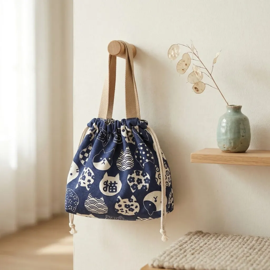 Japanese Cotton Lunch Bag - Cat Print — a piece designed for serenity