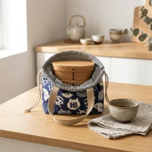 Japanese Cotton Lunch Bag - Cat Print — view 4