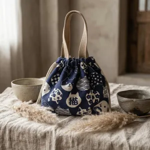 Japanese Cotton Lunch Bag - Cat Print — view 6