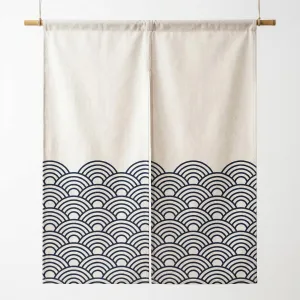 White Japanese Curtain with Navy Blue Wave Pattern, Double Opening — view 6
