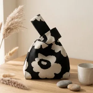 Japanese Kinchaku Knit Bag - Floral Pattern — view 1