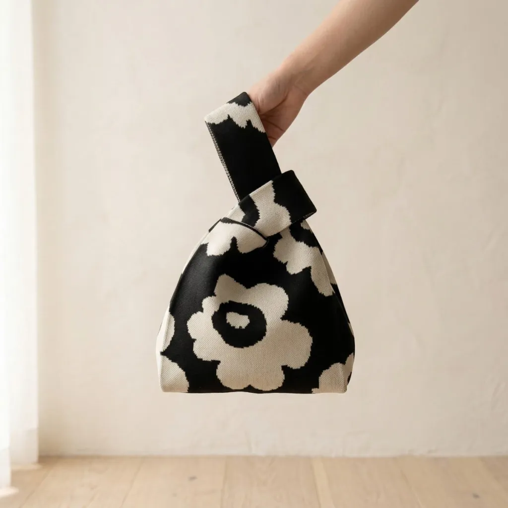 Japanese Kinchaku Knit Bag - Floral Pattern — where minimalism meets durability
