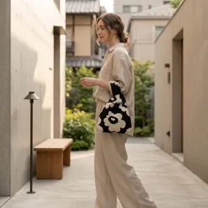 Japanese Kinchaku Knit Bag - Floral Pattern — view 4