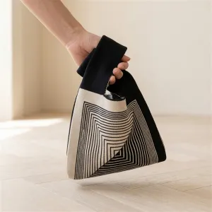 Japanese Kinchaku Knit Bag - Geometric Pattern — view 3