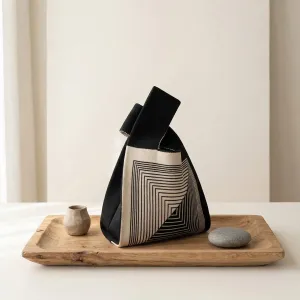 Japanese Kinchaku Knit Bag - Geometric Pattern — view 4