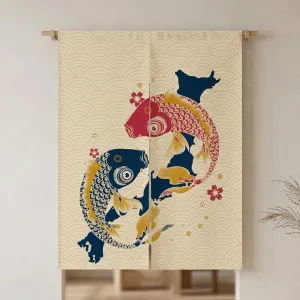 Japanese Double Koi Fish Curtain, Beige Background — view 1