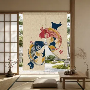 Japanese Double Koi Fish Curtain, Beige Background — view 4
